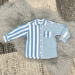 Coco Au Lait Boys Blue Stripe Cerulean Blue Button Up Size 2T